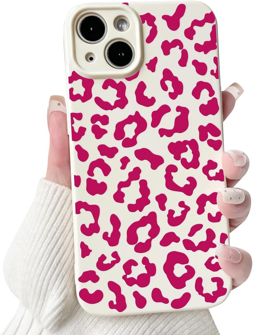 NITITOP Compatible with iPhone 15 Case Aesthetic Cute Leopard Print Pattern for Women Girls Men Trendy Slim Fit TPU Bumper Silicone Shockproof Full Camera Protection Cover - Rose Pink
