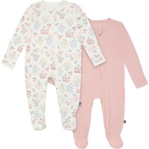 Modern Moments by Gerber Unisex Baby Viscose 2-Pack Sleep 'N Play with Mitten Cuffs (3-6 Months, Ivory Wildflower)