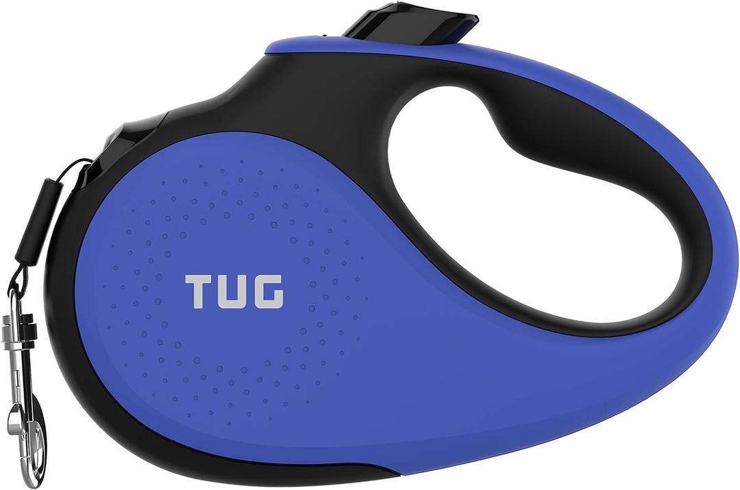 TUG 360 Tangle-Free Retractable Dog Leash with Anti-Slip Handle | 16 ft Strong Nylon Tape | One-Handed Brake, Pause, Lock (Large, Blue)