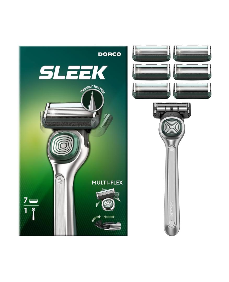 DORCO SLEEK 6 Blade Razor for Men with 7 Cartridges | Men's Cartridge Razors with Razor Handle and Smooth Shaving Blades | Mens Razors with Multi-Flex Technology