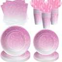 Ombre Pink Party Decorations Tableware, Gradient Pastel Party Supplies, Plate, Cup, Napkin, Cutlery, Light Pink Sprinkle Wedding Birthday Anniversary Decorations for Girl Woman | Serves 24