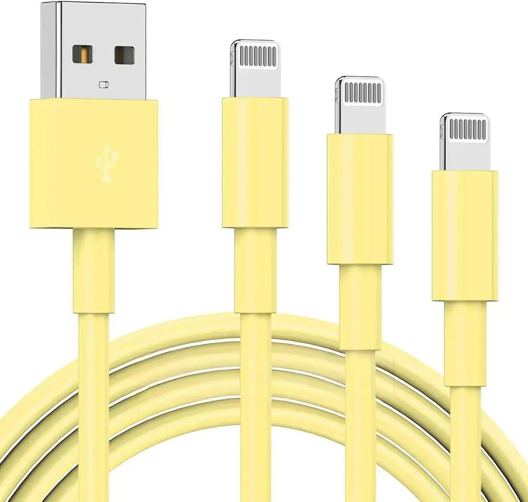 3 Pack Apple MFi Certified Charger Cable 6ft, Lightning to USB Cable Cord 6 Foot, 2.4A Fast Charging,Apple Phone Long Chargers for iPhone 13/12/11/11Pro/11Max/ X/XS/XR/XS Max/8/7/6 Yellow