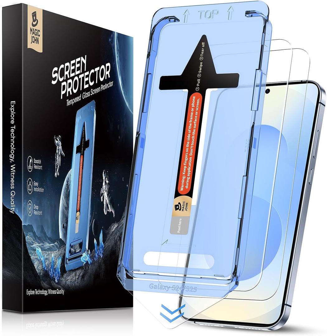 MAGIC JOHN 2 Pack only for Samsung Galaxy S25 6.2 inchNOT for Ultra HD Tempered Glass Screen Protector, HD Clarity, Bubble Free, Easy Installation with Auto Dust-Elimination