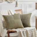 Fancy Homi 2 Packs Olive Green Big Decorative Throw Pillow Covers 24x24 Inch for Living Room Couch Bed, Rustic Farmhouse Boho Home Decor, Soft Corss Corduroy Patchwork Accent Cushion Case 60x60 cm