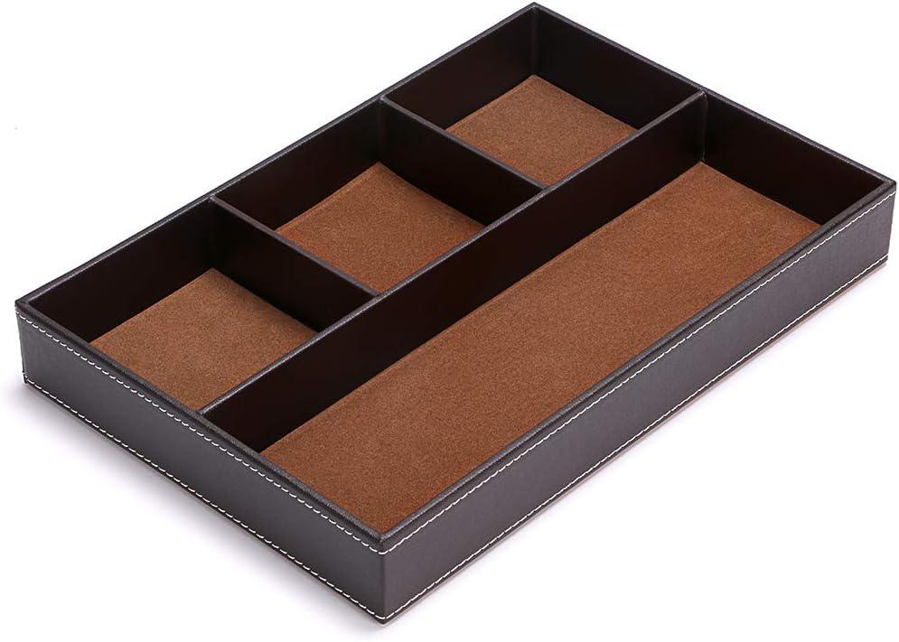 BTSKY 4 slots Desk Drawer Organizer, PU Leather Drawer Storage Organizer Divider for Office Desk Supplies Value Collection and Accessories Multi-Purpose Storage Desktop Organizer Tray(Brown)