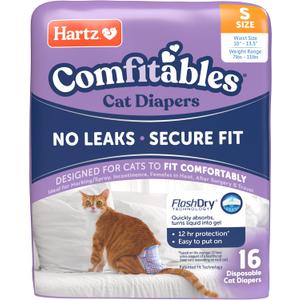 Hartz Comfitables Cat Diapers, Size S, 16 Count, Comfortable & Secure Fit, Easy to Put On 