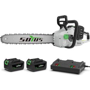 SOYUS 40V 16-Inch Brushless Cordless Chainsaw with Battery and Charger, Battery Operated Chainsaw with Auto-Tension & Auto-Lubrication for Wood Cutting & Tree Trimming, 2x4.0Ah Batteries Included