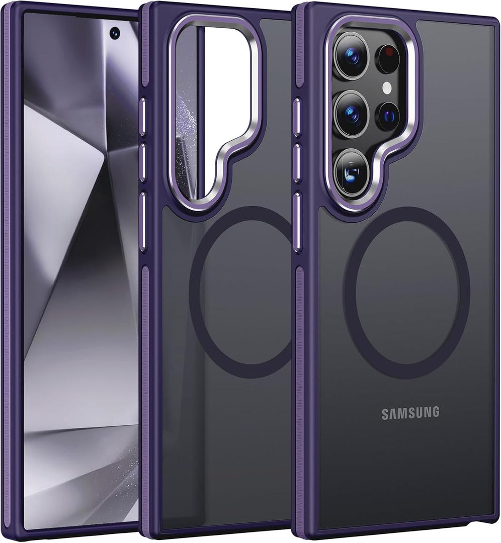 JAME for Samsung Galaxy S24 Ultra Case, [Compatible with Magsafe] [Military Grade Protection] [Anty-Slip Grip] Gorgeous Protective Camera Bezel Galaxy S24 Ultra Magnetic Translucent Matte Case, Purple
