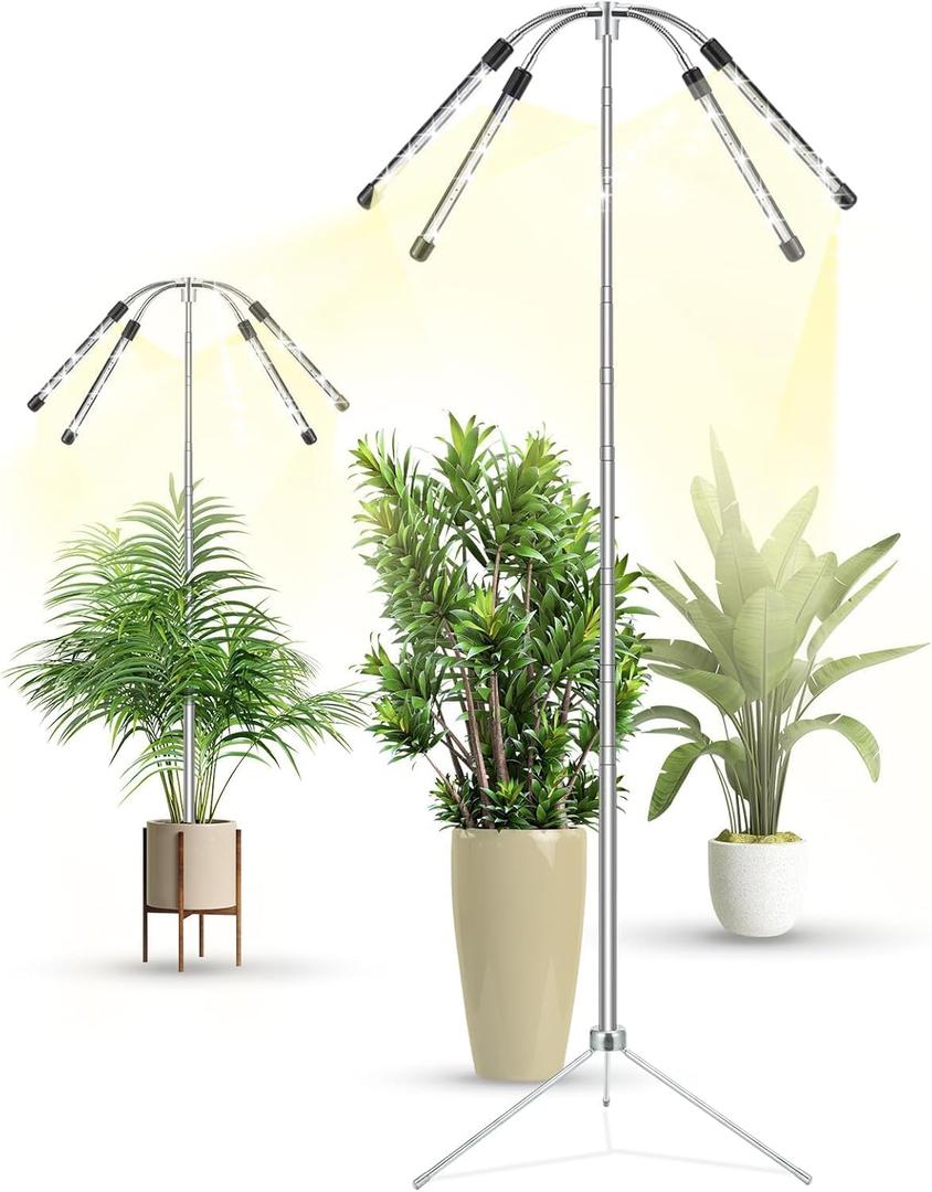Grow Lights for Indoor Plants Full Spectrum,15-62 Inches Height Adjustable Desktop and Standing Plant Growing Lights with Detachable Tripod Stand for Large and Small Plants, Auto On/Off Timer