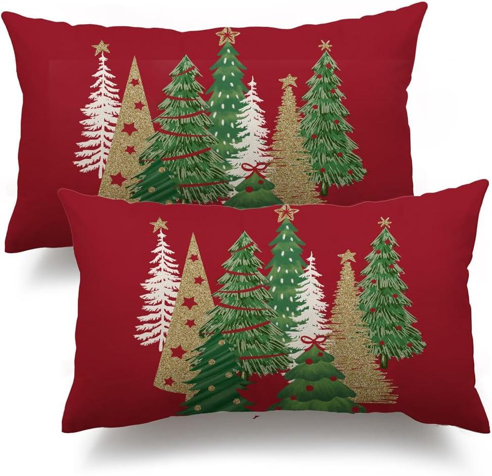 DFXSZ Christmas Pillow Covers 12x20 Inch Xmas Tree Decorative Red Throw Pillows Winter Christmas Decor for Home Couch TH-50C120