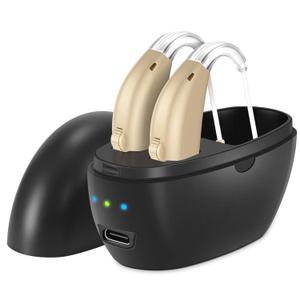 Hearing Aids for Seniors for Daily Use,Rechargeable Hearing Amplifier with Noise Cancelling,Adjustable Volume Control,One Pair Hearing Aid with Charging Box(Black)