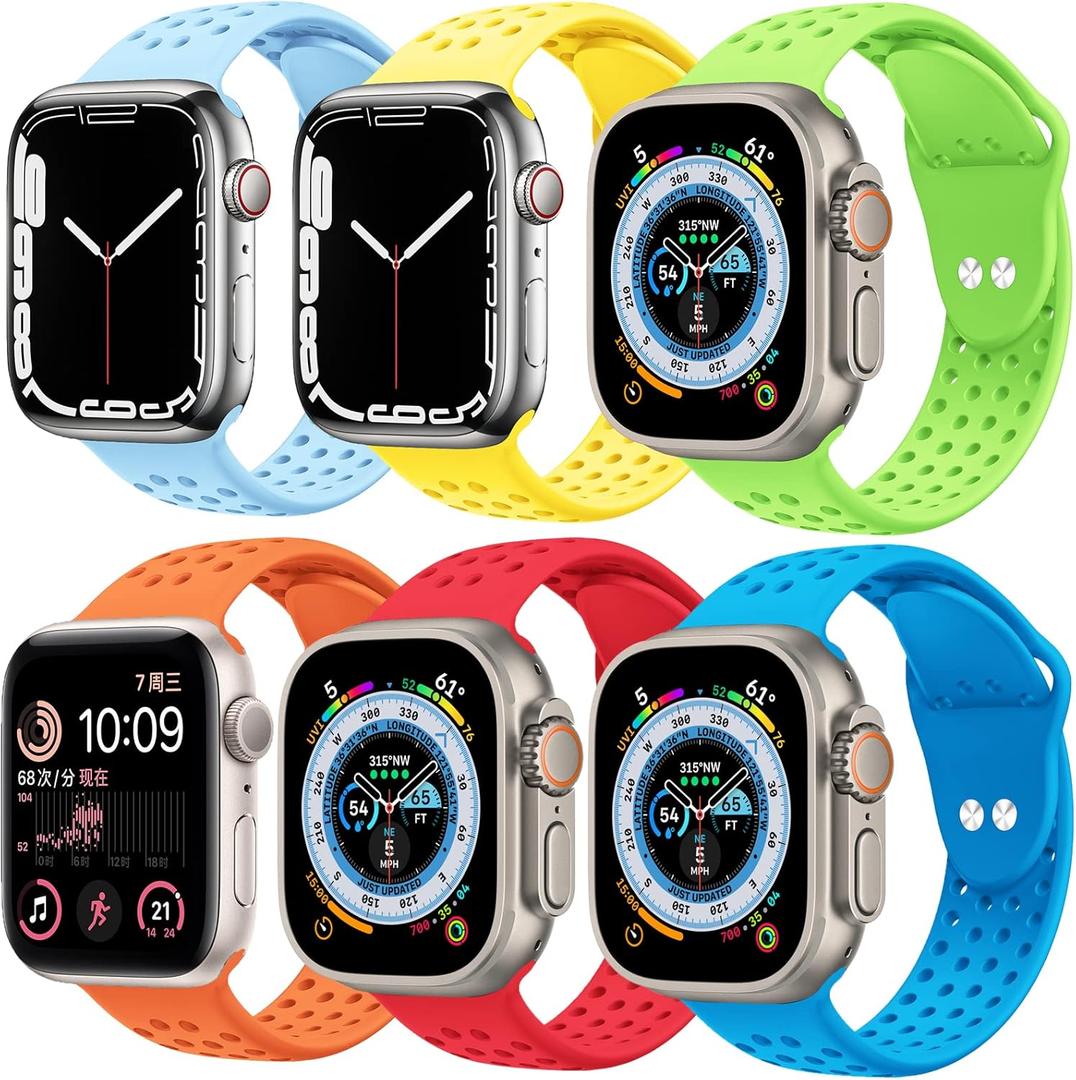 2 x 6 Pack Sport Bands Compatible with Apple Watch 38mm 44mm 40mm 41mm 42mm 45mm 49mm, Soft Silicone Waterproof Replacement Strap Wristbands for iWatch Series 8 7 6 5 4 3 2 1 SE Ultra Women Men