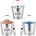 Skywin Metal Can with Lid - Durable 4 Gallon Metal Bucket with Lid for Heavy Loads - Environment-Friendly Trash Can for Outdoor, Safe Alternative to Plastic (3 Pack) (EXP 07/07/26)