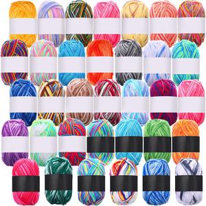 Fabbay 34 Rolls Milk Cotton Yarn for Crocheting and Knitting Soft Rainbow Multi Colored Yarn for Crocheting and Knitting Craft Project