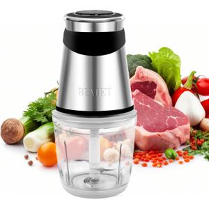 BUMET Electric Food Processor Vegetable Chopper 500W with 2.5 Cup Glass Bowl and Stainless Steel 4 Blades Cutter Mini Food Chopper for Home Use, Mincing, and Puree for Kitchen Aid, Baby Food