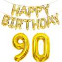 SHUNTAI 90th Birthday Decorations for Men Women 90 Balloon Number Gold Jumbo Numbers 90 Foil Mylar Balloons with Gold Letters Happy Birthday Balloon Banner 90 Years Old Theme Party Events Supplies