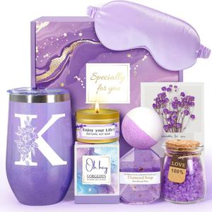 Birthday Gifts for Women, Self Care Gifts for Women, Spa Gifts Basket for Women, 20oz Initial Tumbler w/Straw Lid, Personalized Monogrammed Gifts for Women Mom Her Best Friends Sister Wife, K