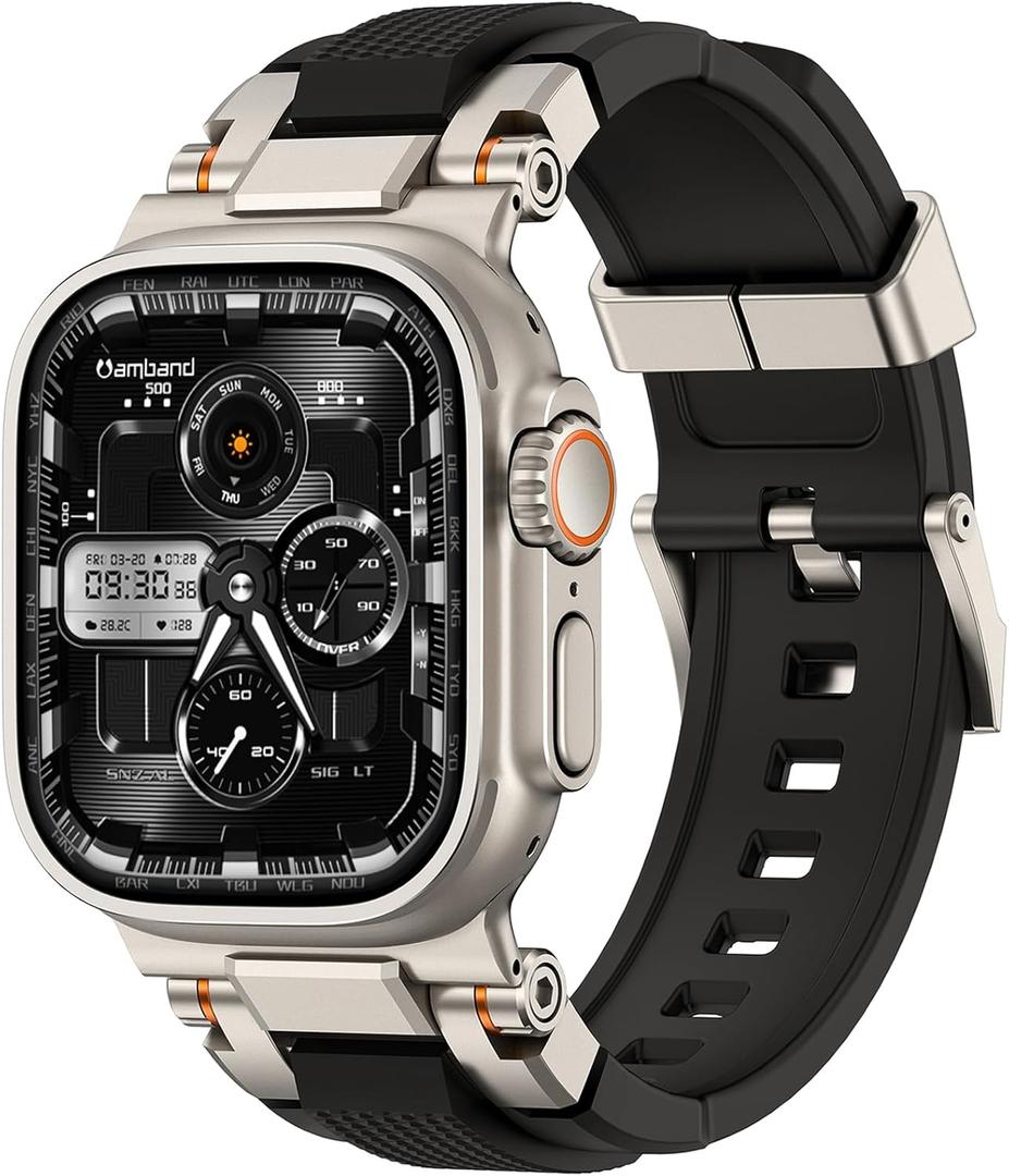amBand Bands Compatible with Apple Watch Ultra 2/1 49mm, M1 Sport Series Rugged Durable Strap with Metal Connector to Match Ultra's Titanium Case for iWatch 49 mm Men Titanium/Black
