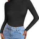 Caracilia Women Long Sleeve Shirts Mock Neck Ribbed Knit Lightweight Tight Tops 2025 Fall Slim Fitted Basic Tees Black Small