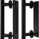 Peohud 2 Pack Sliding Barn Door Handle, Carbon Steel Pull and Flush Hardware Set, 12 Inch Heavy Duty Rustic Two-Side Design Door Hardware Set for Barn, Bedroom, Gate, Cabinet