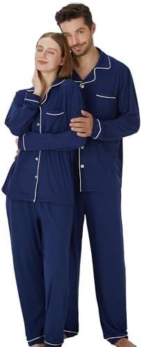 PJGGZ Matching Pajamas for Couples, Button Up Pjs Set for Men and Women Soft Warm Loungewear, L