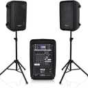 Pyle PA Speaker DJ Mixer Bundle - 300 W Portable Wireless Bluetooth Sound System w/ USB SD XLR 1/4" RCA Inputs - Dual Speaker, Mixer, Microphone, Stand, Cable - Home/Outdoor Party - PPHP28AMX,Black