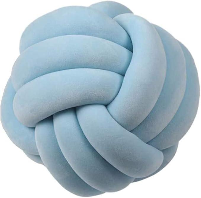 Knot Pillow Ball Round Cushion Pillows, Children Room Decoration Plush Toys Calming Stress Relief Toy (Light Blue,8.5in/22cm)