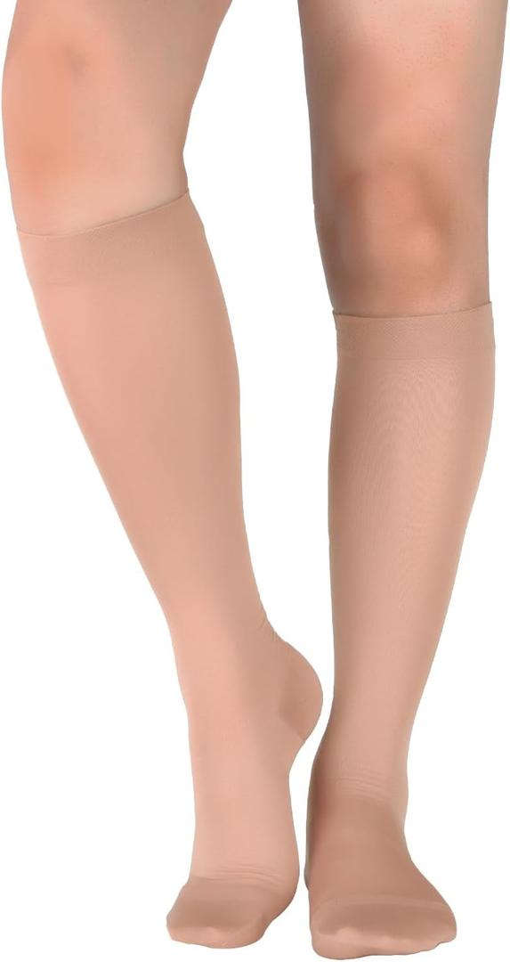 +MD 15-20 mmHg Medical Compression Socks for Men/Women, Lightweight Opaque Knee High Support Stockings-Varicose Vein Swelling (Large, Beige)