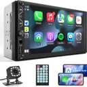 Leadfan Double Din Car Stereo with Apple Carplay and Android Auto,7 Inch Full HD Touchscreen Car Radio Bluetooth, Car Stereo with Backup Camera,Support Mirror Link,Steering WheelUSB/AUX/Subwoofer