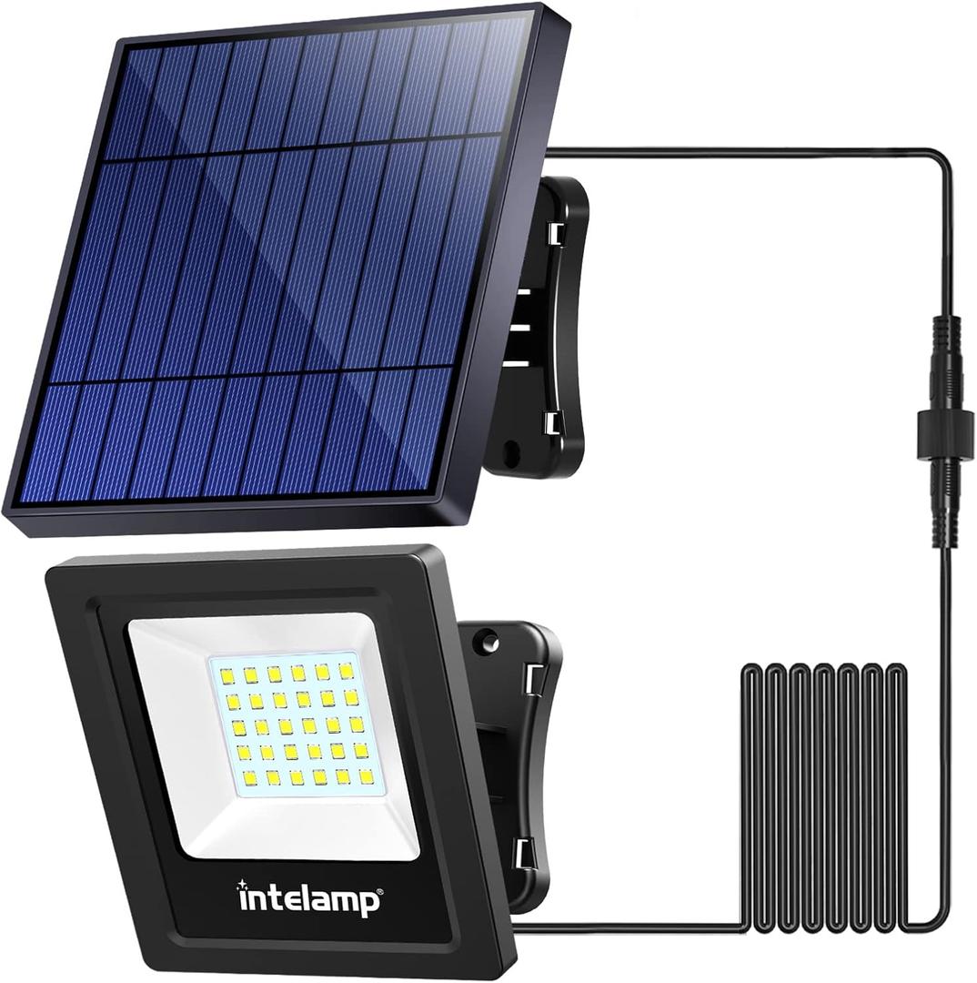 intelamp Solar Lights Outdoor, 4400mAh Solar Powered Flood Lights, Security Floodlight Dusk to Dawn Auto On/Off IP65 Waterproof for Wall Porch, Balcony, Yard, Garage Barn, Garden, Lawn (1 Pack)