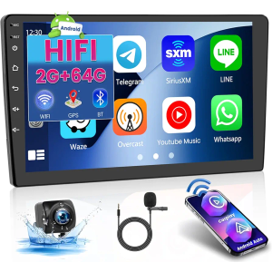 [2+64G] Hikity Android 13 Car Stereo Wireless Carplay Android Auto, Double DIN 9 Inch Touch Screen Car Radio with HiFi, GPS Navigation, WiFi, Bluetooth, FM, Microphone, Backup Camera