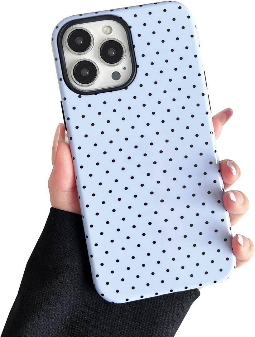 Compatible with iPhone 13 Pro Max Case, Fashion Cute Polka Dot Pattern Aesthetic Design for Women, Soft TPU and Hard Back Shockproof Phone Case for iPhone 13 Pro Max 6.7 inch, Blue