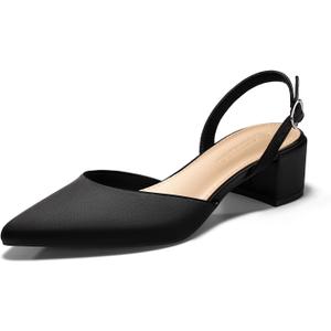 Coutgo Womens Low Chunky Heels Slingback Closed Pointed Toe Pumps Party Wedding Dress Shoes (7.5, Black)