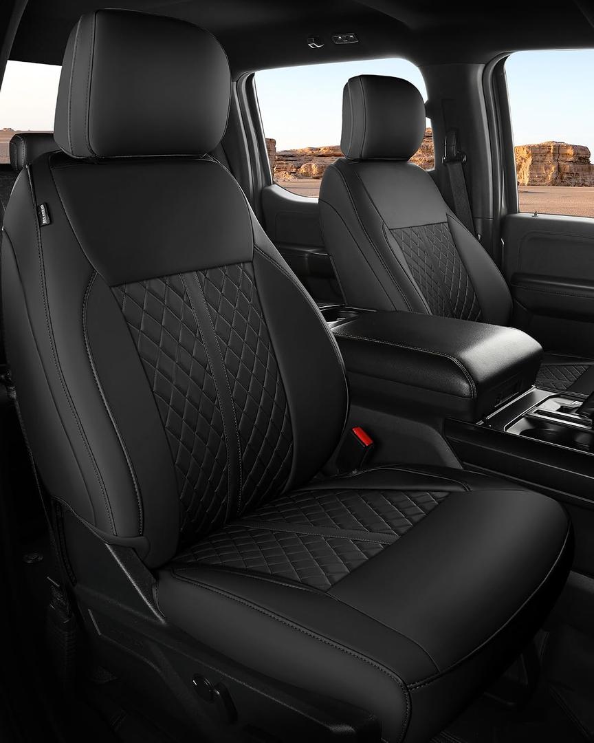 for Ford F150 Leather Seat Covers, Super Crew Cab XL XLT Platinum 2010 2011 2012 2013 2014, Custom Fit Truck Seat Cover Full Set, Pickup Protectors Accessories, Black (Bucket Seat)