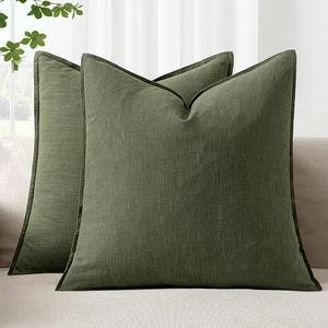 Woaboy Pack of 2 Olive Green Pillow Covers 20x20 Inch Decorative Linen Solid Throw Pillow Covers Accent Farmhouse Couch Pillowcases Modern Christmas Home Decor for Couch Sofa Living Room Bed