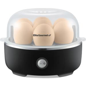 Elite Gourmet EGC115B Easy Egg Cooker Electric 7-Egg Capacity, Soft, Medium, Hard-Boiled Egg Cooker with Auto Shut-Off, Measuring Cup Included, BPA Free, Classic Black