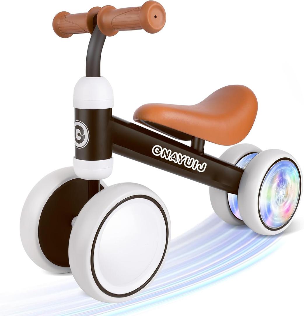 Colorful Lighting Baby Balance Bike for 1 Year Old Boy and Girls Gifts, 12-24months Kids Toys Toddler 1st Birthday Gifts,No Pedal Infant 4 Wheels BicycleBlack