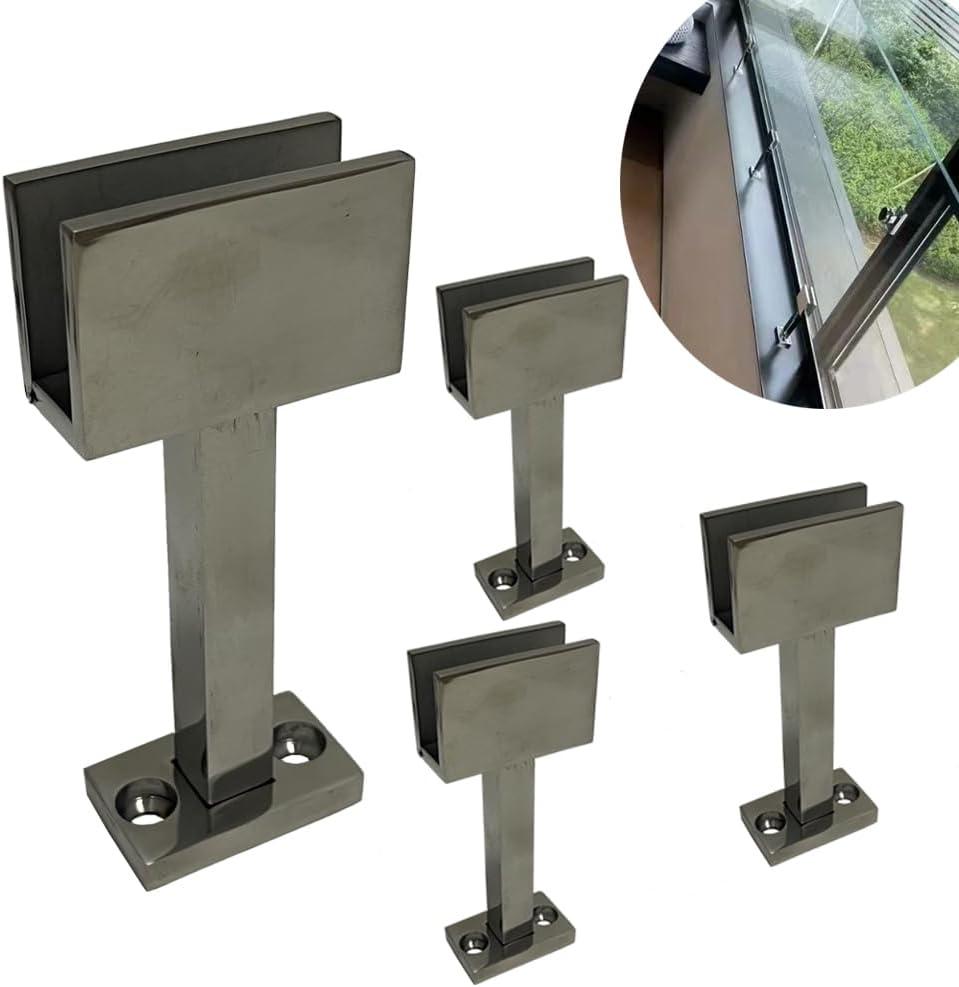 4X 304 Stainless Steel Square Glass Spigots Pool Fence Spigot Clamp, Black