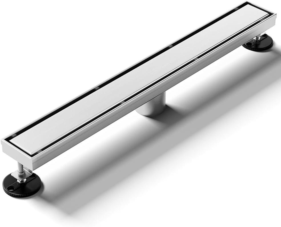 Linear Shower Drain 60 Inch With 2-in-1 Tile Insert Panel, Brushed AISI 304 Stainless Steel for Fast Drainage, Floor Drain for Bathroom, Kitchen, Garage & More