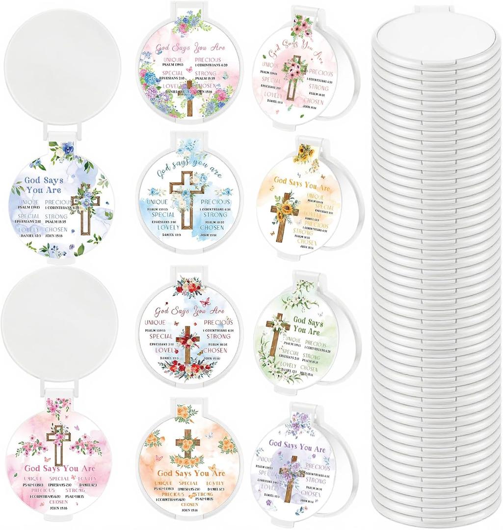 100 Pcs Christian Gifts Compact Mirror Bulk Bible Verse Folding Compact Mirrors Inspirational Small Pocket Purse Makeup Mirror God Says You are Gifts for Women Mother's Day Church Party Favors