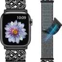 Minyee Nylon Loop Band Compatible with Apple Watch Bands, Women, Men, Celtic Knot Dressy Adjustable Breathable Braided Straps for iWatch, Size: 38/40/41/42mm(Series 11/10) (Storm Cloud Gray/Black)