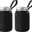 Beautyflier Mason Jars 32oz Wide Mouth Sleeve Regular Mouth Mason Jars Insulators Drinking Glass Coolers Sprouting Jars Blackout Sleeve (Black)