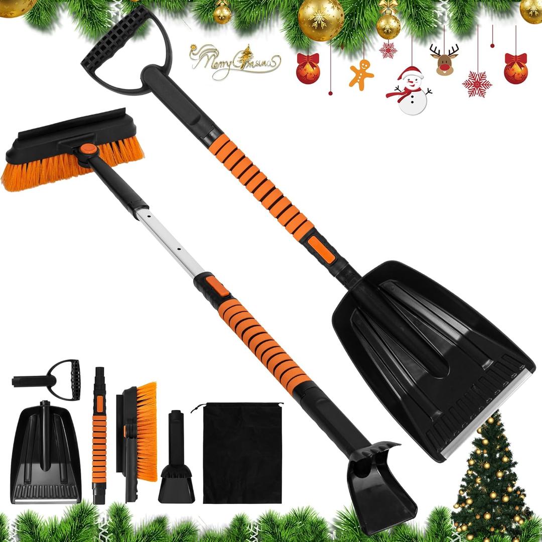 5-in-1 Extendable Snow Shovel and Ice Scraper for Car, 31"-40" Snow Brush with Squeegee, Pivoting Brush Head & Foam Grip for Windshield, Truck, SUV