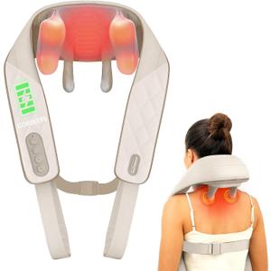 Snailax Cordless Neck Massager with Heat, Kneading Neck and Shoulder Massager Deep Tissue, Shiatsu Back Pillow, 2 Heating Levels,Gifts for Mom Dad (Khaki)