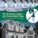 C9 LED Christmas Lights Outdoor with 100 Spring Clips, 65FT 100 LED C9 String Lights Waterproof Connectable for Roofline Patio House Yard Windows Indoor Outdoor Christmas Decorations, White 2 Pack