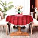 Plaid Farmhouse Red Oval Tablecloth Cotton Linen Heavy Weight Checkered Table Covers Cloths for Dining Room Kitchen Tabletop Decoration, 60x104 Inch