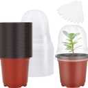 MIXC Plant Nursery Pots with Humidity Dome 4" Soft Transparent Plastic Gardening Pot Planting Containers Cups Planter Small Starter Seed Starting Trays for Seedling with 10pcs Plant Labels30 Sets (Red)