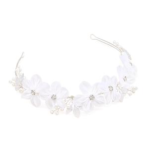Oriamour Tulle Flower Headband, Flower Girl Headpiece, Pearl Silver, Wedding Hair Accessories, Tiara for Birthday, Party, First Communion