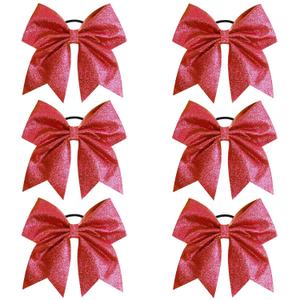 Oaoleer 6PCS 7" Large Glitter Cheer Hair Bows Ponytail Holder Elastic Band Handmade for Cheerleading Teen Girls College Sports (Glitter Red 6PCS)