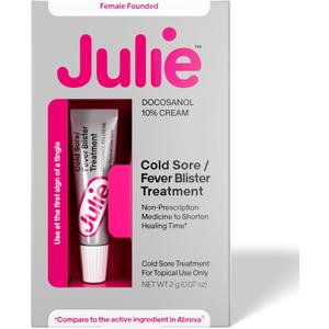 2 x Julie Cold Sore Treatment | 10% Docosanol Antiviral Cream for Fast Relief of Fever Blisters | Over-The-Counter Lip Treatment | Heals & Protects | 0.07 oz Tube